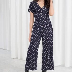 & Other Stories Navy Floral Button Up Jumpsuit